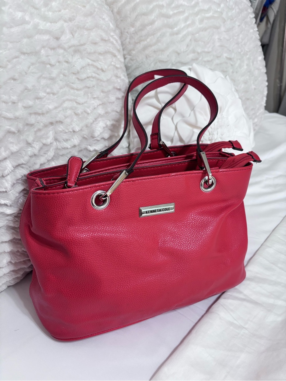 Kenneth Cole Reaction Red Triple Compartment Tote Shoulder Work Bag Purse